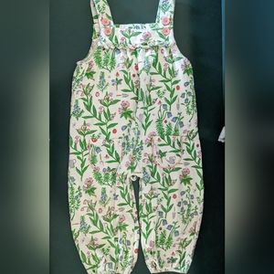 Mini Boden Toddler Girl Jersey Overall - Green and Pink Flower Garden Print